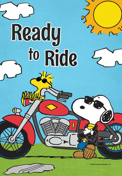 Motorcycle Joe Snoopy Ready to Ride House Flag