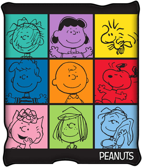 Peanuts Character Multi-Color Grid Micro-Plush 45 in. x 60 in. Throw Blanket