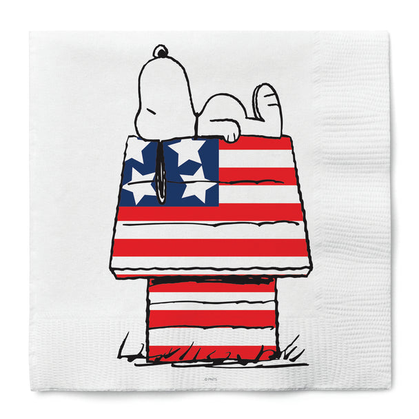 SNOOPY ON AMERICAN FLAG HOUSE COCKTAIL NAPKIN