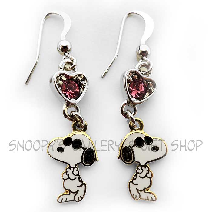Snoopy Joe Cool Crystal Heart Drop Earrings, Clear or Pink