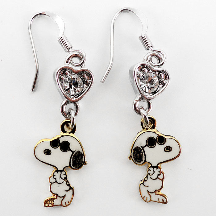 Snoopy Joe Cool Crystal Heart Drop Earrings, Clear or Pink