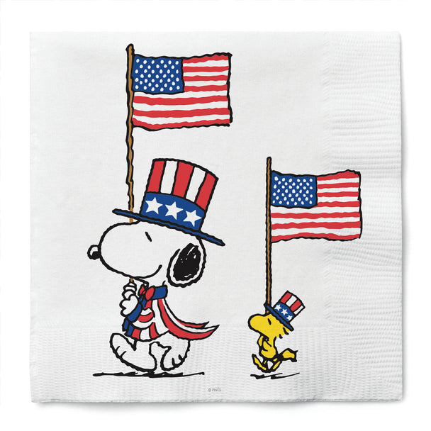 SNOOPY & WOODSTOCK WITH FLAGS COCKTAIL NAPKIN