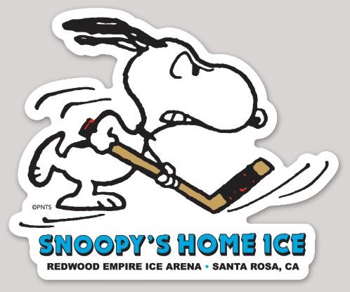 Snoopy's Home Ice Hockey Sticker Die Cut Glossy 4.25" x 3.5"